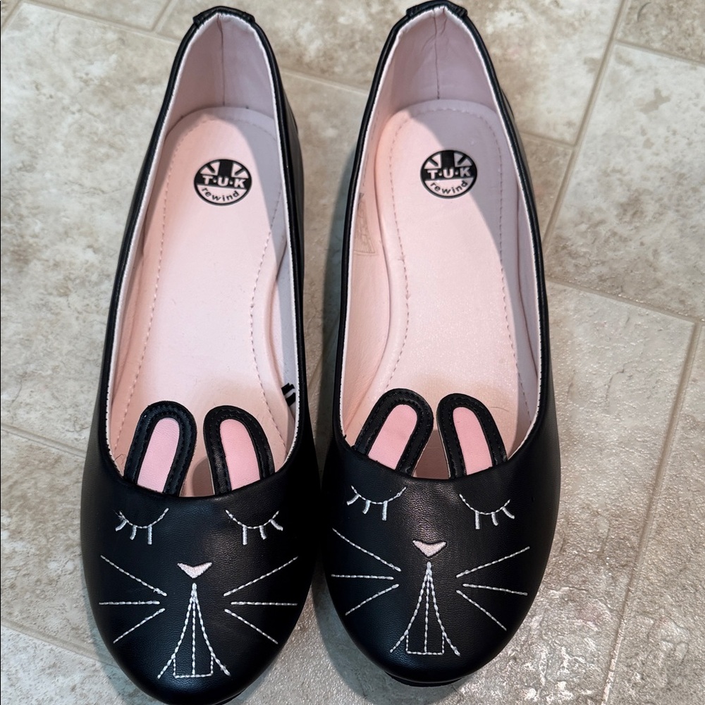 T.U.K Black and Pink Bunny Face Flats